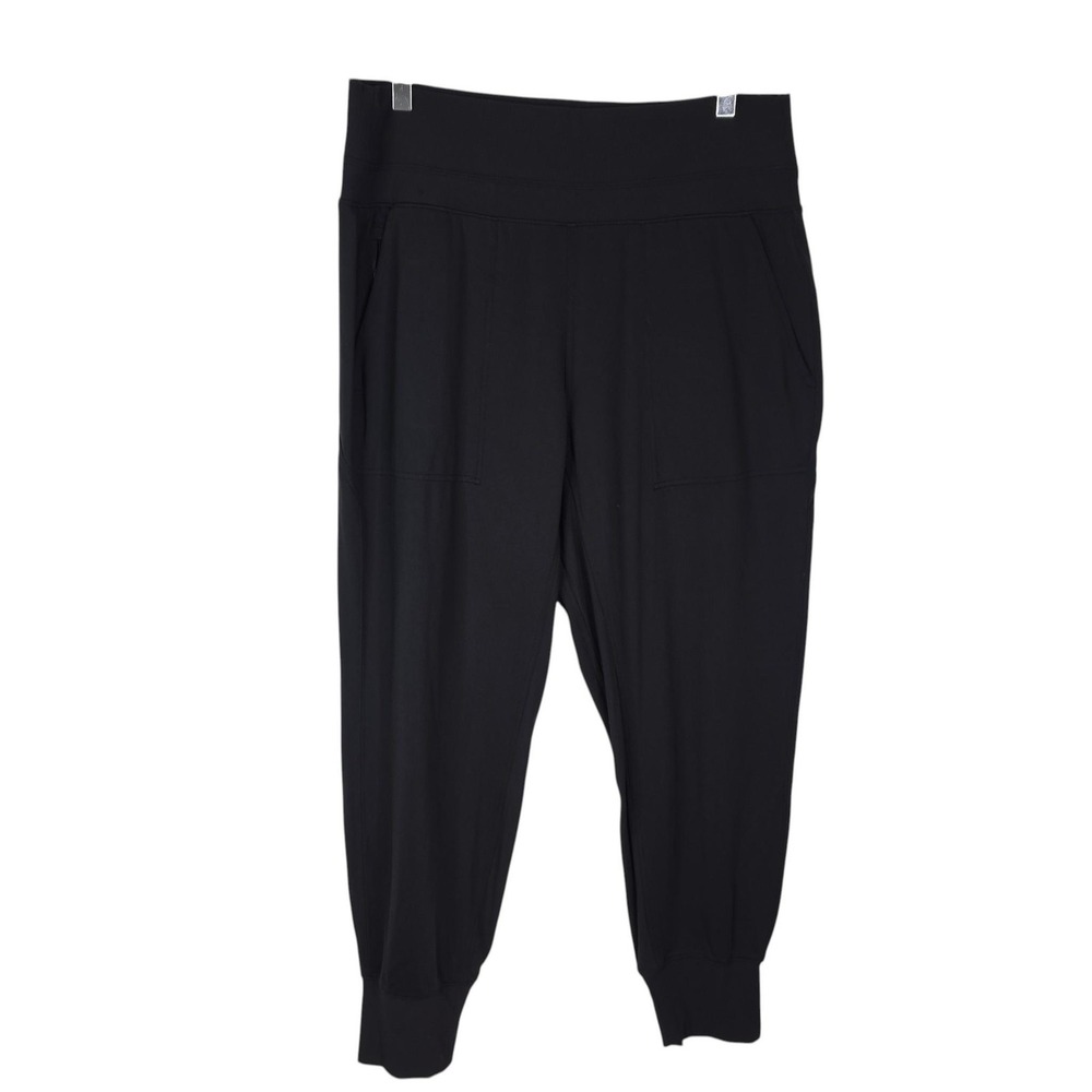 ATHLETA Venice Jogger Pants Womens Large Black Knit Zip Pocket Stretch Athletic
